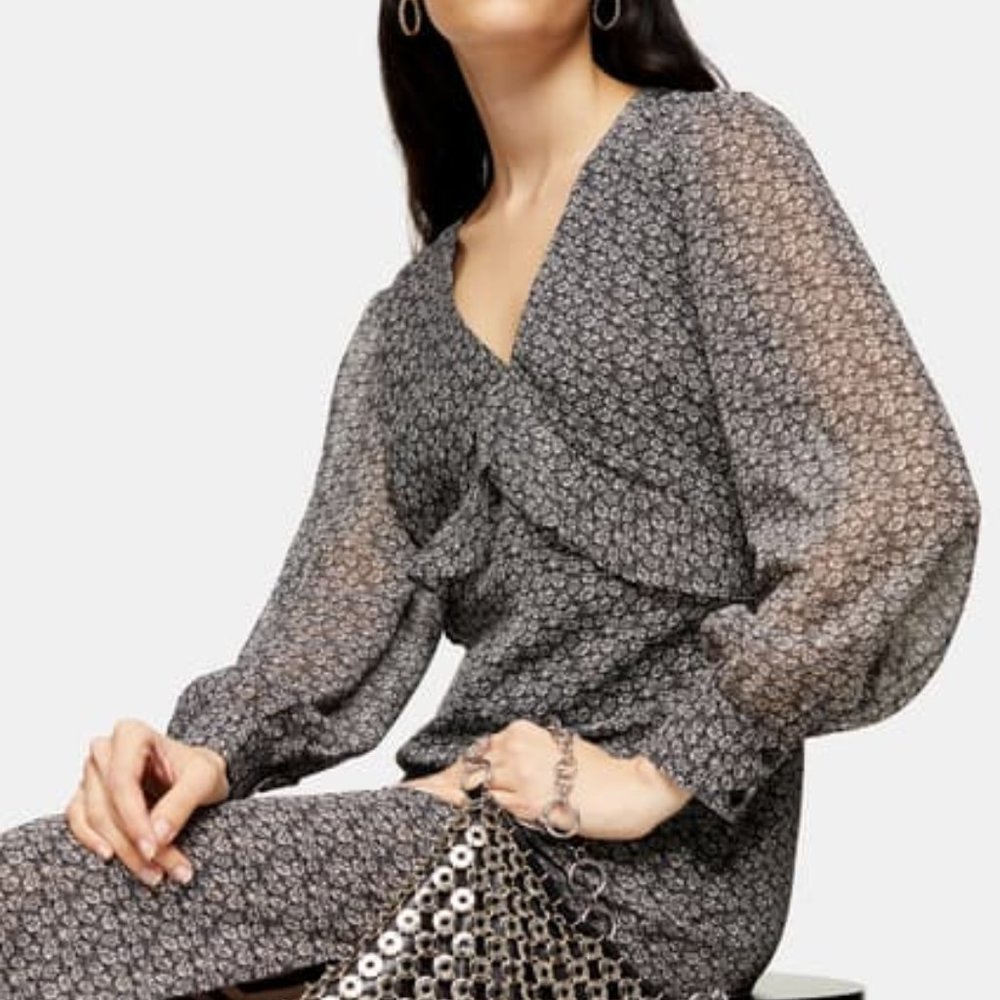 NWT TOPSHOP - Ditsy Ruffle Long Sleeve Chiffon Midi